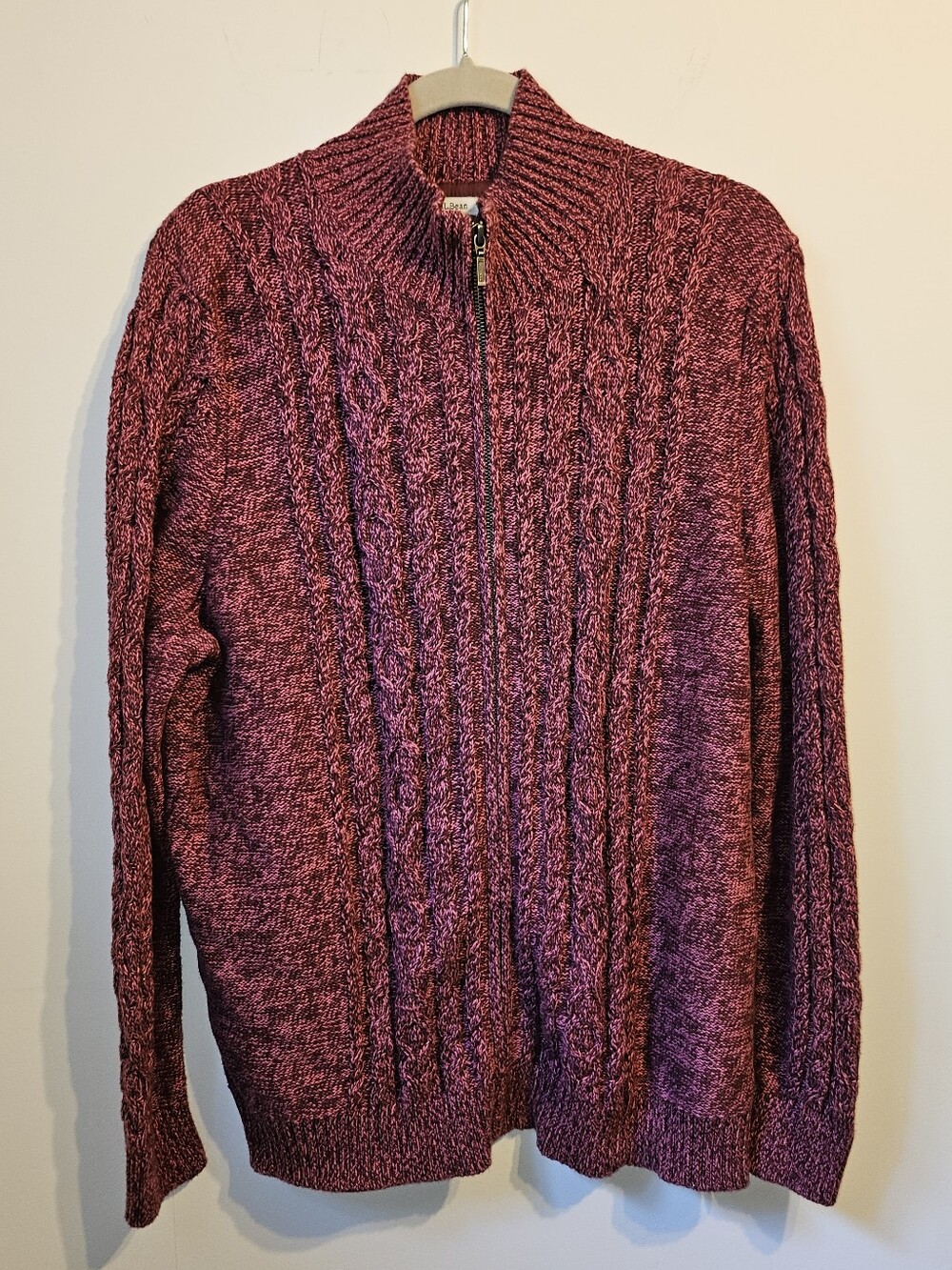 L.L.Bean Cable Knit Zip Up Sweater Dark Pink 2X 100% Cotton Casual